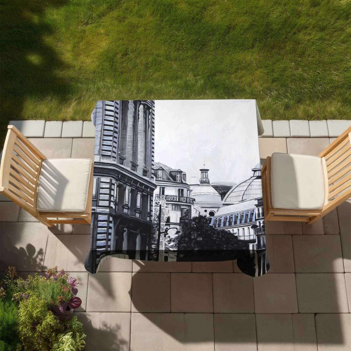 Picture of Begin Home Decor C1TC5858WNTXOL 58 x 58 in. Historic Downtown Hyperrealist Blue Tablecloth - Indoor & Outdoor