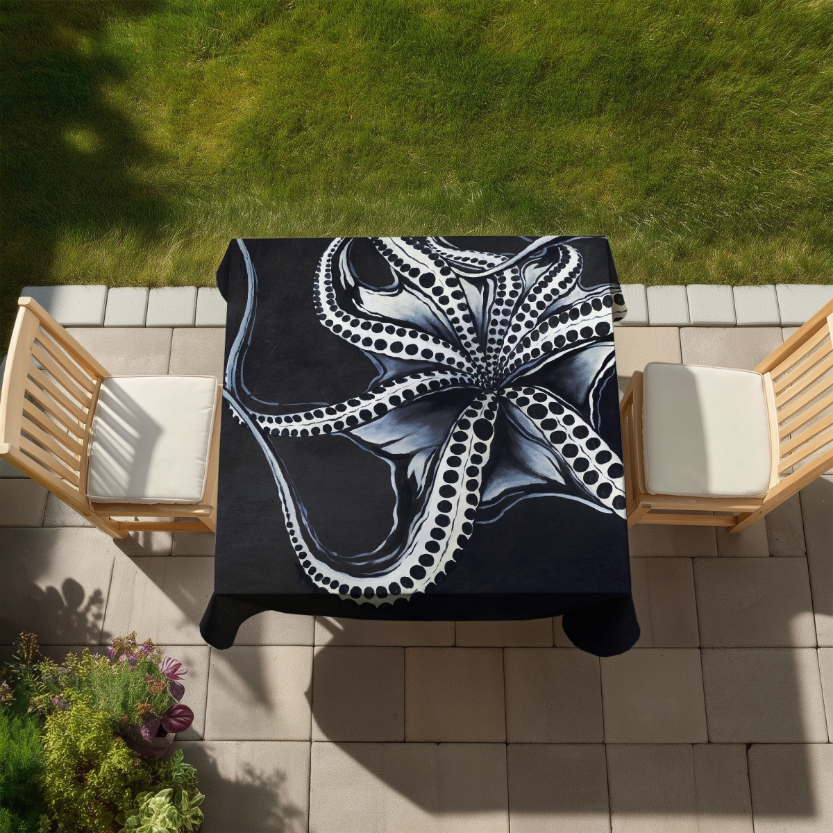 Picture of Begin Home Decor C1TC58580M2UVL 58 x 58 in. Octopus Tentacle Tablecloth - Blue Aquatic Decor & Indoor & Outdoor