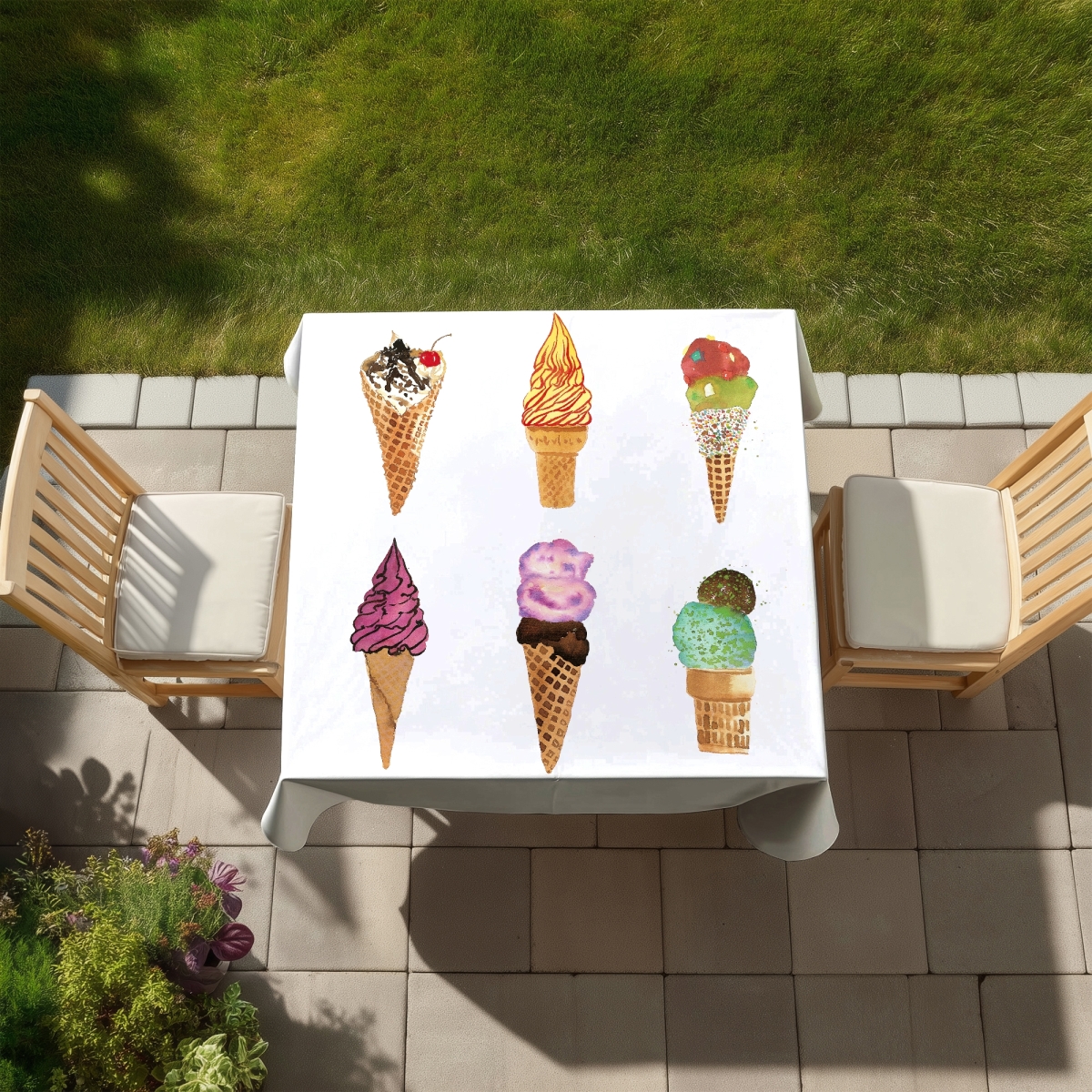 Picture of Begin Home Decor C1TC5858G4VJYG 58 x 58 in. Ice Cream Cones Tablecloth - Indoor & Outdoor Home Decor