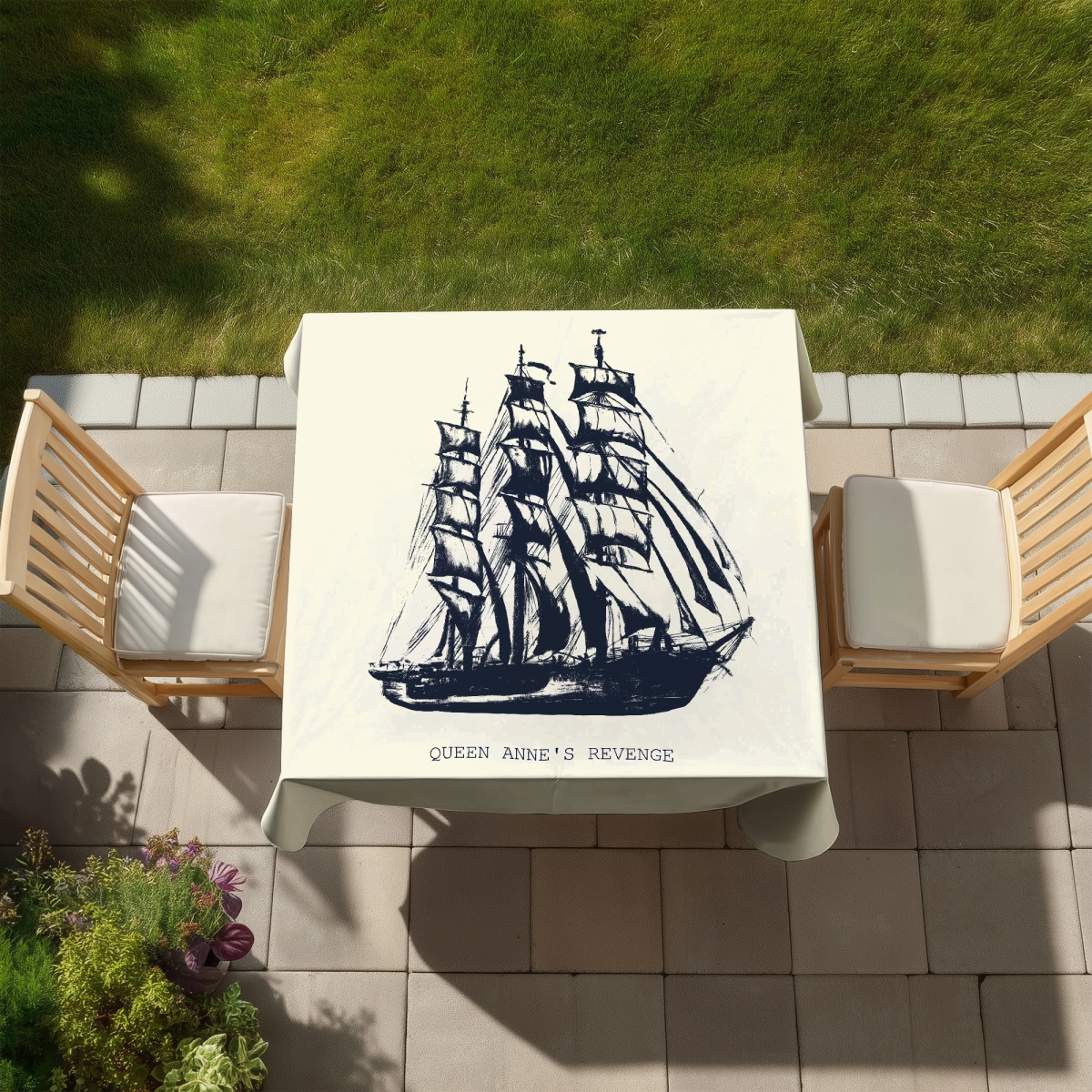 Picture of Begin Home Decor C1TC5858AK7LTT 58 x 58 in. Boat Coastal Blue Indoor & Outdoor Tablecloth - Old Boat Decor