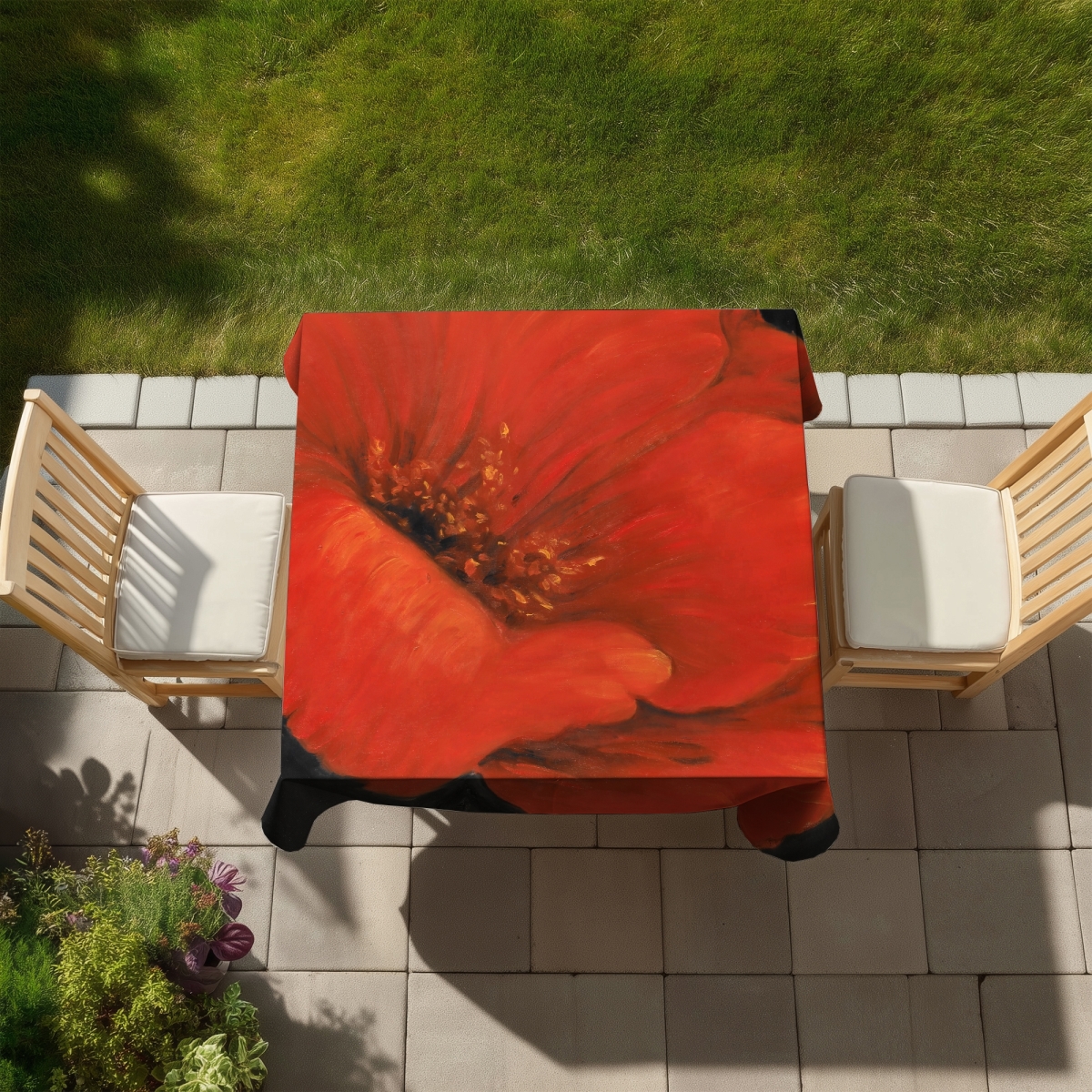Picture of Begin Home Decor C1TC5858UHIPOK 58 x 58 in. Red Flower Black Tablecloth - Indoor & Outdoor Home Decor