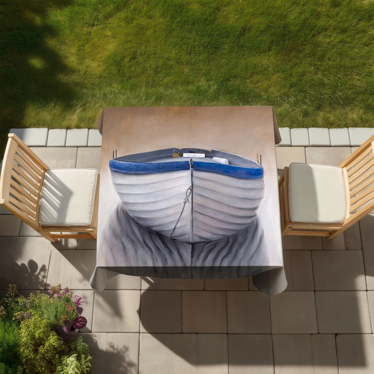 Picture of Begin Home Decor C1TC5858LOLCWN 58 x 58 in. Blue Contemporary Boat Tablecloth - Indoor & Outdoor Home Decor
