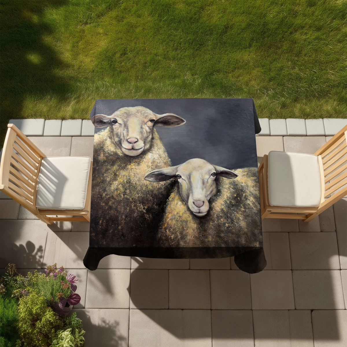 Picture of Begin Home Decor C1TC58588TA2CU 58 x 58 in. Two Sheeps Rustic Farm Animals Tablecloth - Indoor & Outdoor Decor