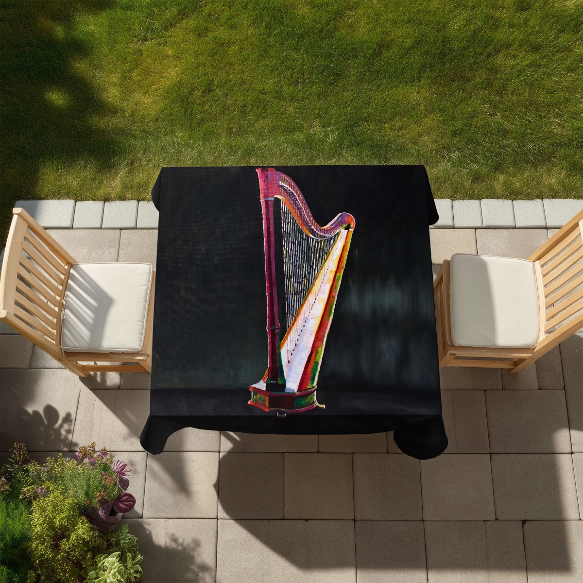 Picture of Begin Home Decor C1TC58584NDVTF 58 x 58 in. Colorful Harp Tablecloth - Indoor Outdoor Home Decor