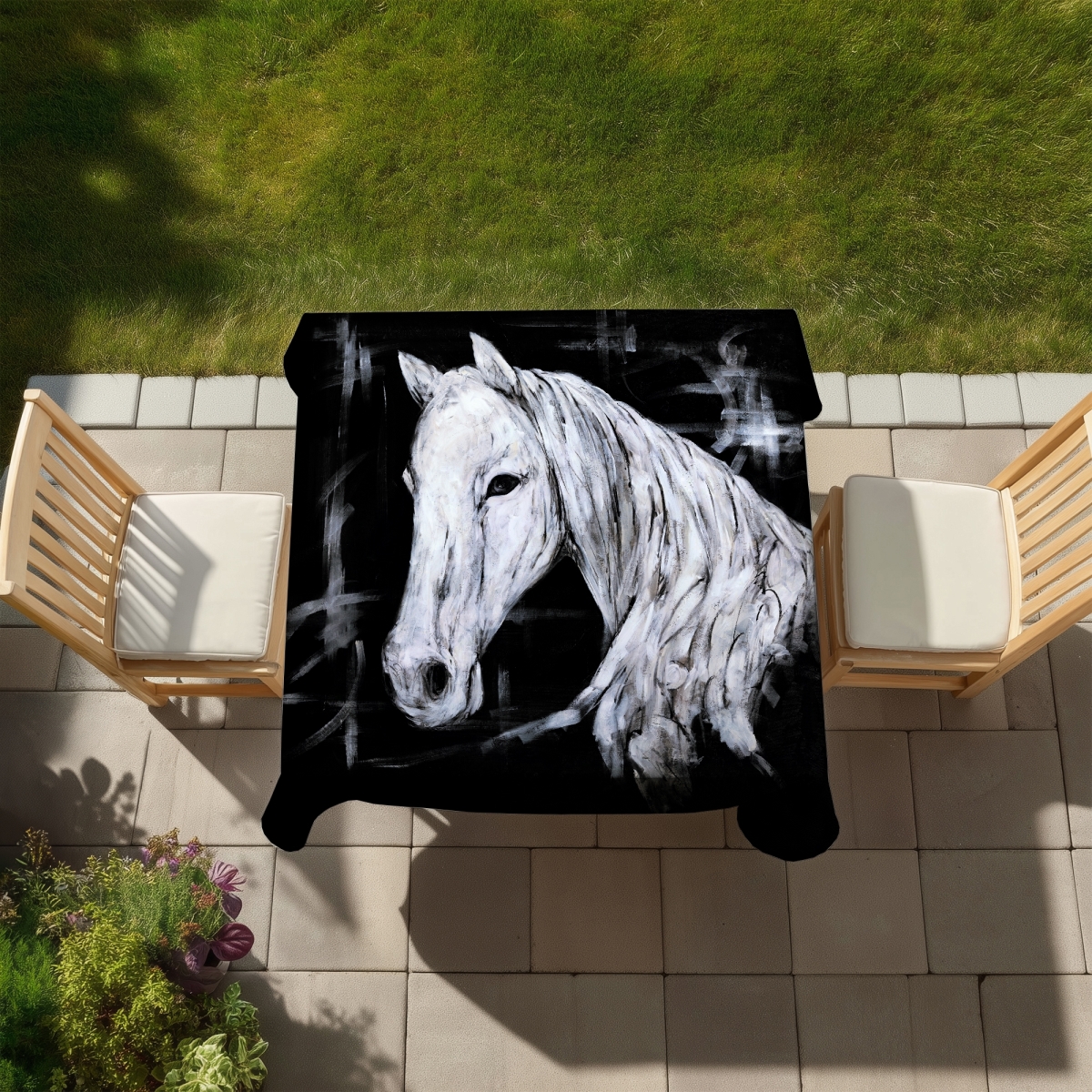 Picture of Begin Home Decor C1TC5858JFYPRE 58 x 58 in. Abstract Horse Tablecloth - Farm Animal Decor - Indoor & Outdoor