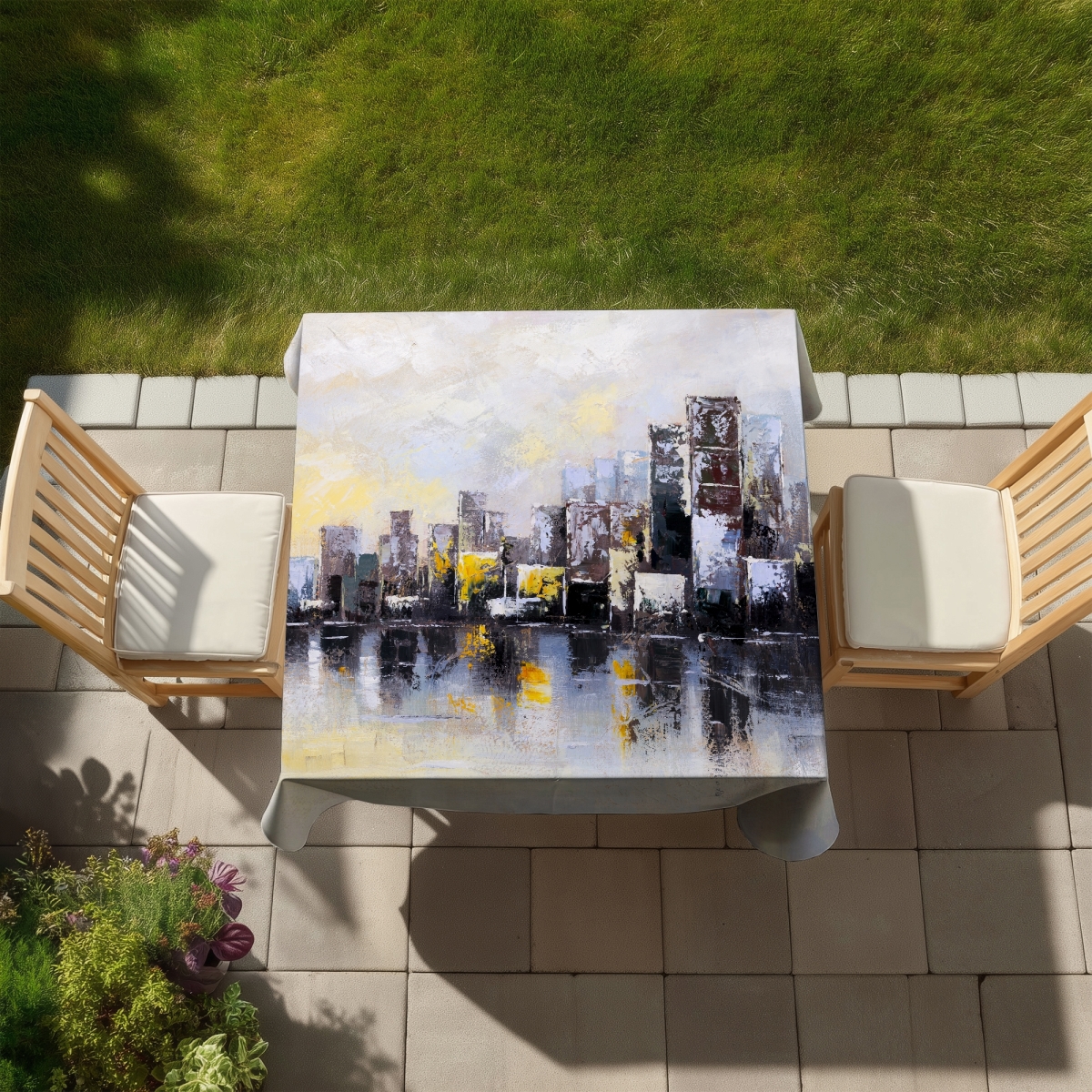 Picture of Begin Home Decor C1TC5858BCHAJZ 58 x 58 in. Industrial Bedroom Cities Tablecloth - Abstract City Morning Decor