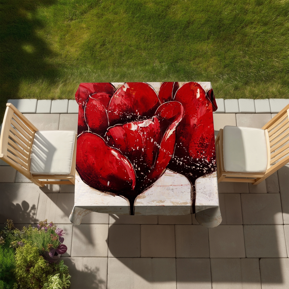 Picture of Begin Home Decor C1TC5858Z0BN9W 58 x 58 in. Red Tulips Closeup Tablecloth - Indoor & Outdoor Decor Brown