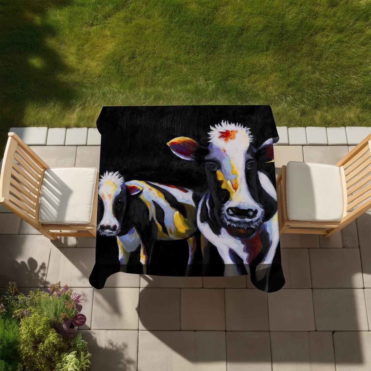 Picture of Begin Home Decor C1TC58587GC7XN 58 x 58 in. White Animals Farm Tablecloth - Two Funny Cows Home Decor