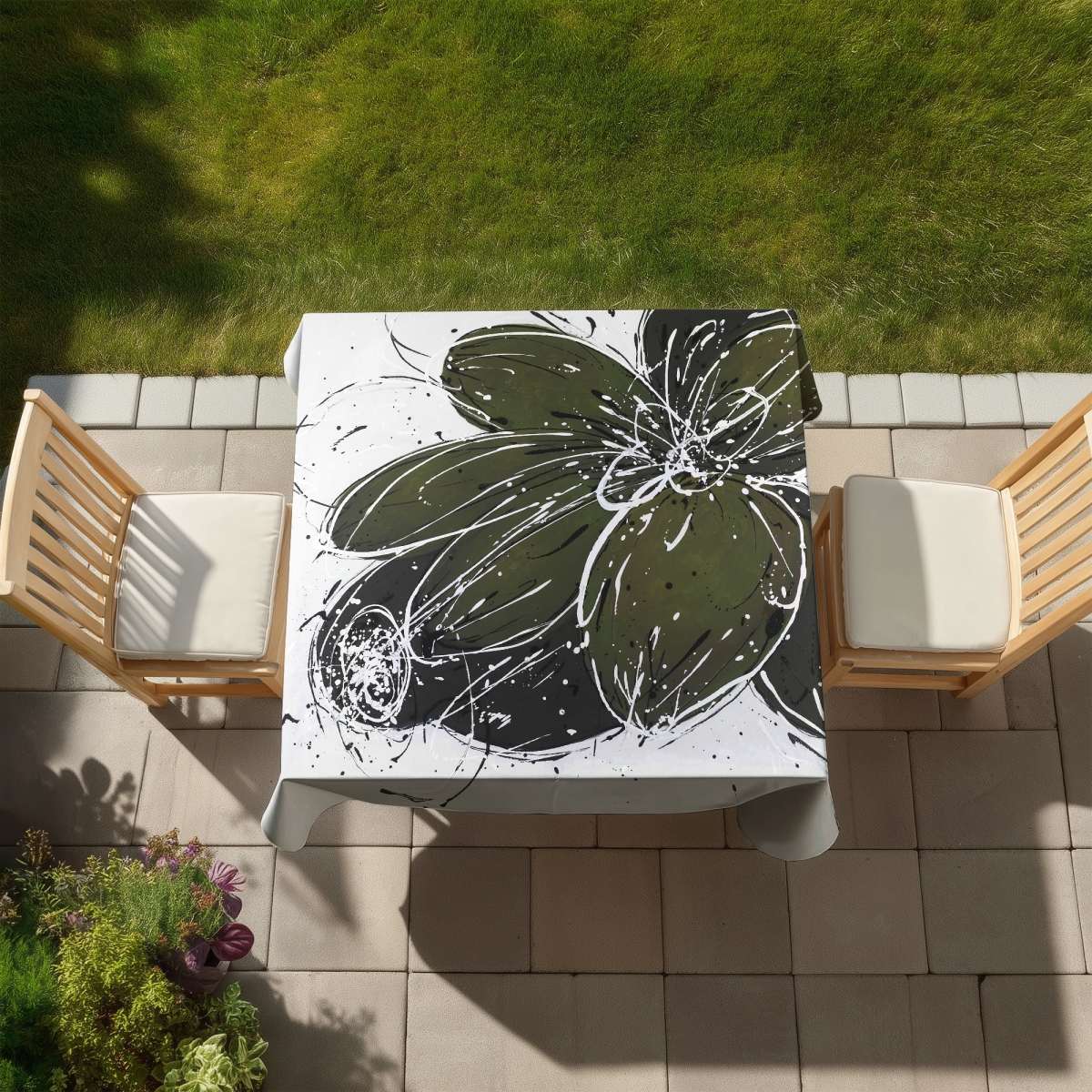 Picture of Begin Home Decor C1TC5858ZE71SH 58 x 58 in. White Floral Tablecloth - Green Flower Splash - Indoor & Outdoor