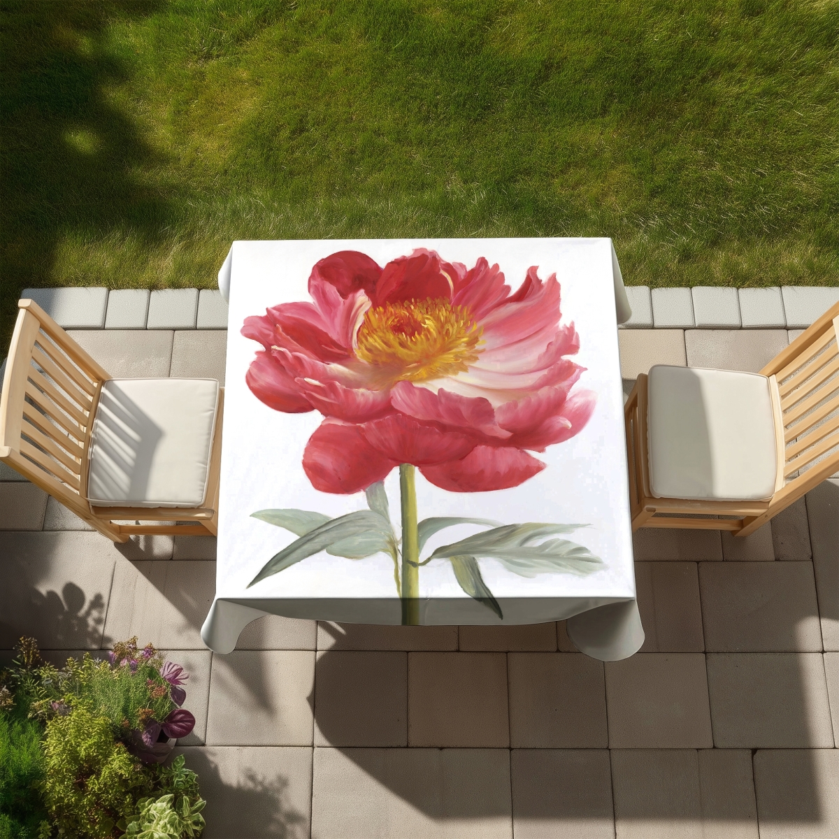 Picture of Begin Home Decor C1TC5858JSUOQQ 58 x 58 in. Pink Peony Tablecloth - Floral Botanical Decor for Home