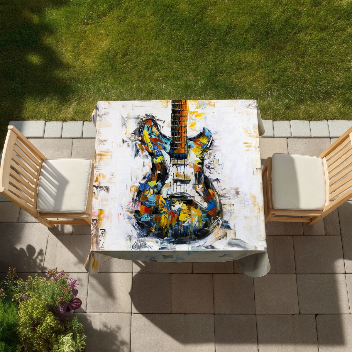 Picture of Begin Home Decor C1TC5858AHOTY4 58 x 58 in. Abstract Colorful Guitar Tablecloth - Indoor & Outdoor Decor