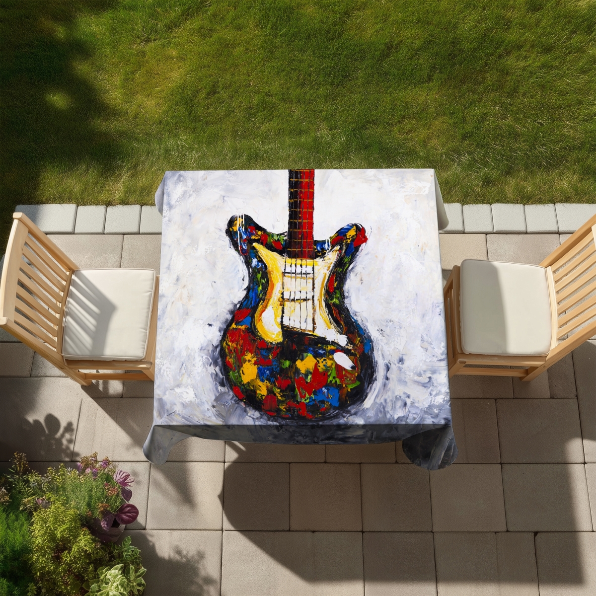 Picture of Begin Home Decor C1TC5858Z2PEWZ 58 x 58 in. Colorful Guitar Tablecloth - Indoor & Outdoor Living Room Decor