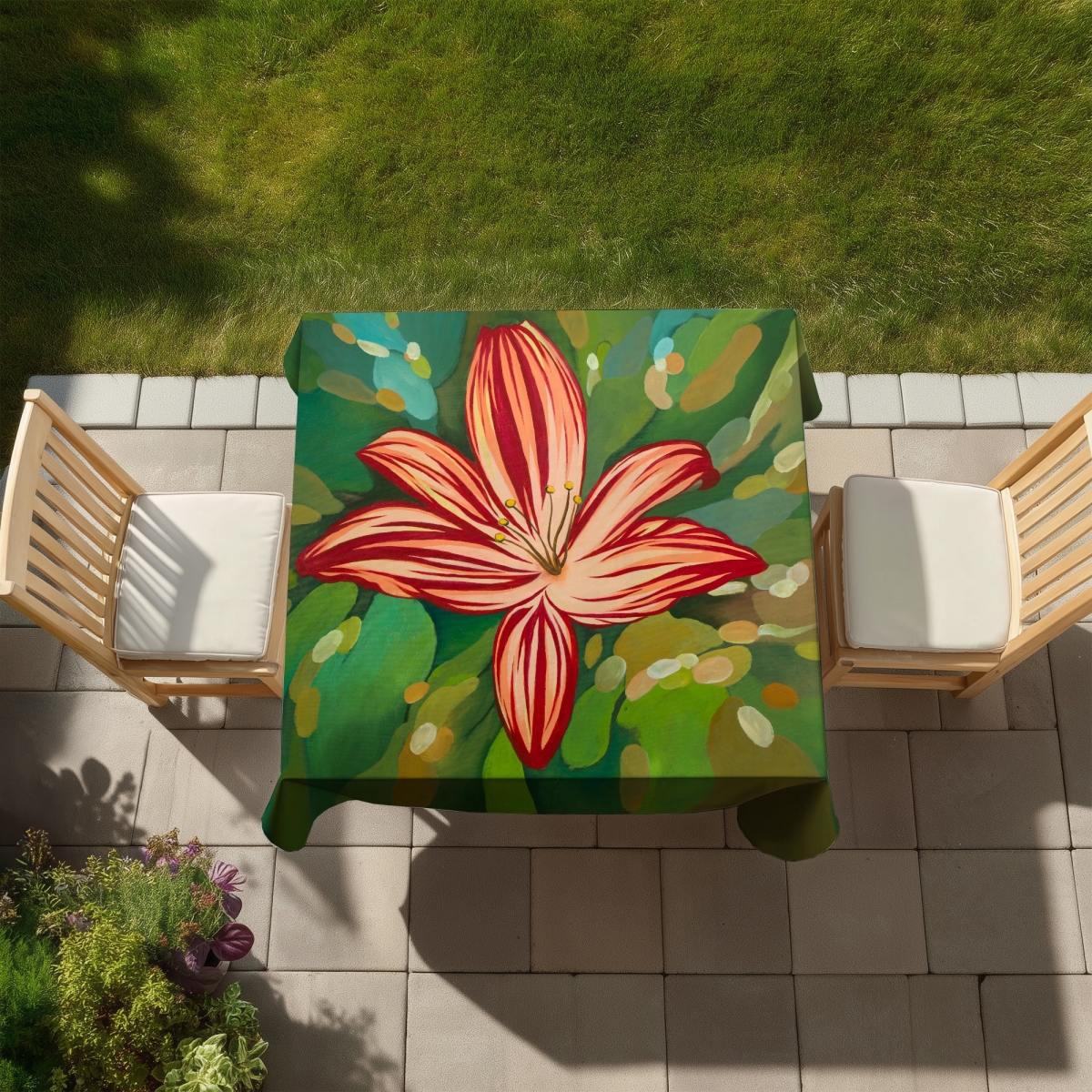 Picture of Begin Home Decor C1TC5858P88JV7 58 x 58 in. Botanical Red Tiger Lily Tablecloth - Indoor & Outdoor Decor