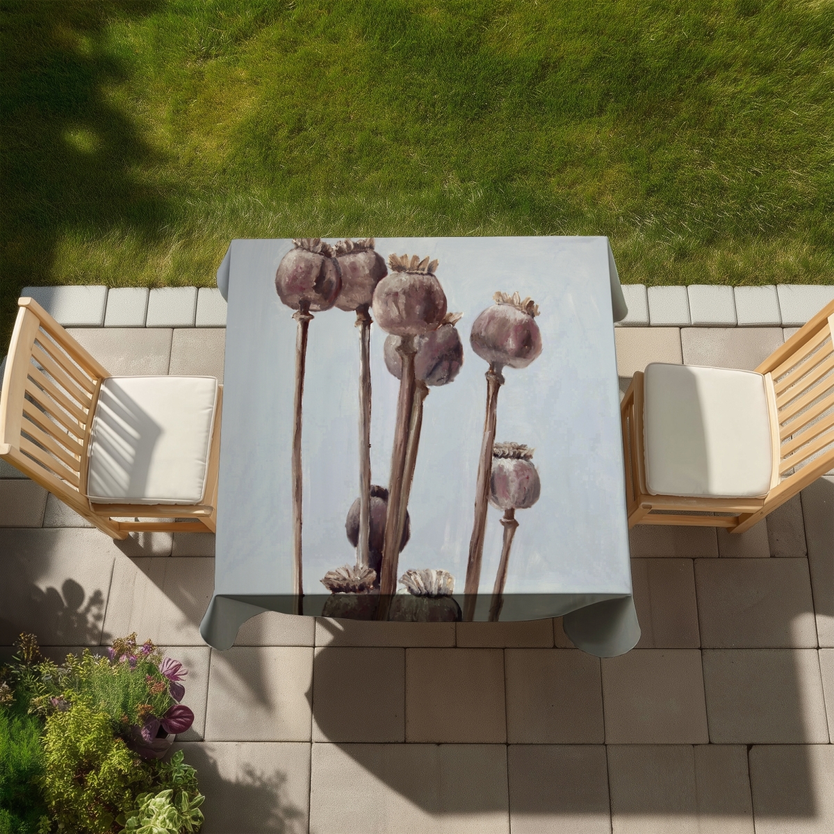 Picture of Begin Home Decor C1TC5858OLPVPF 58 x 58 in. Sepia Poppy Head Tablecloth - Floral & Botanical Home Decor