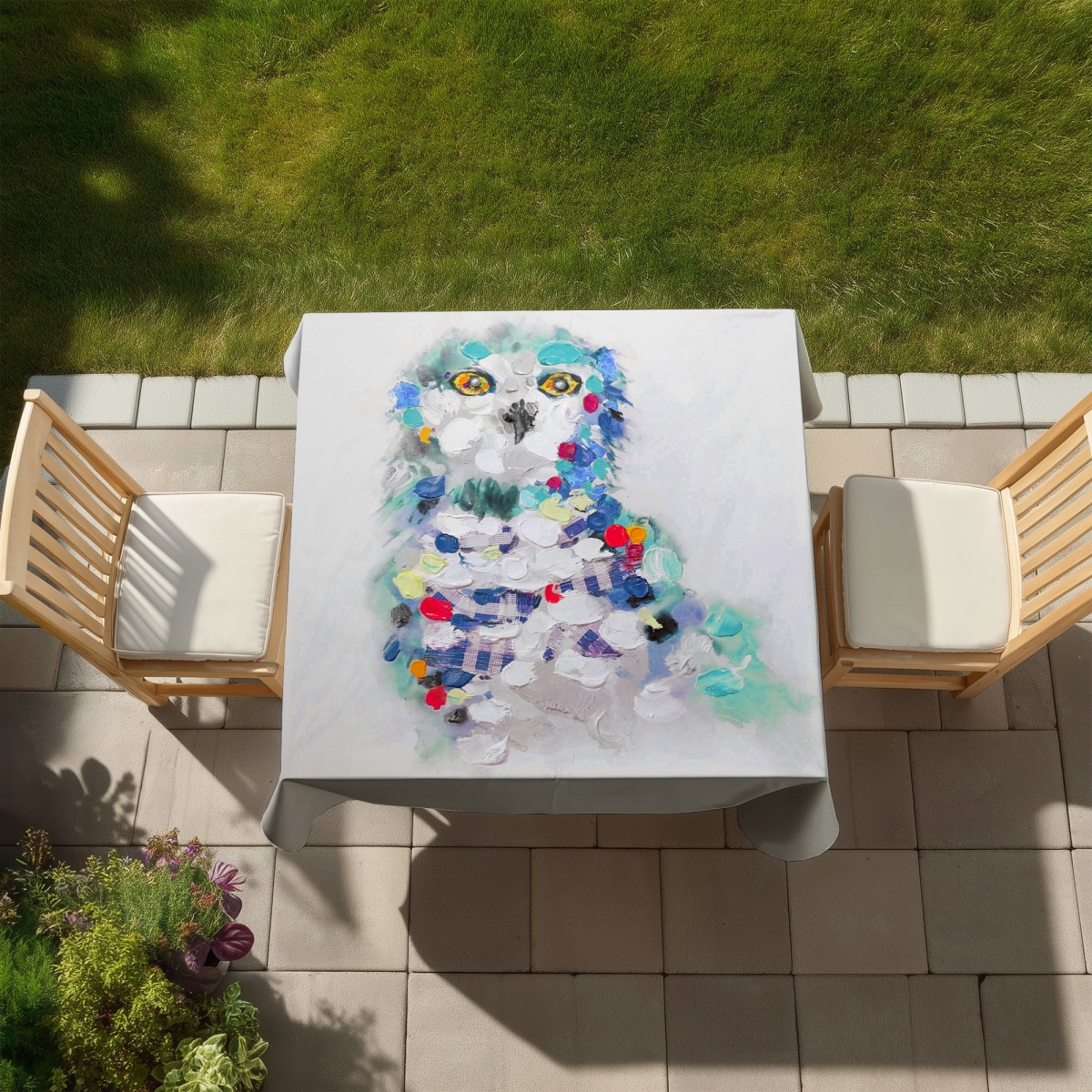 Picture of Begin Home Decor C1TC5858R4ZLGP 58 x 58 in. Abstract Owl Tablecloth - Wildlife Decor for Indoor Outdoor Use