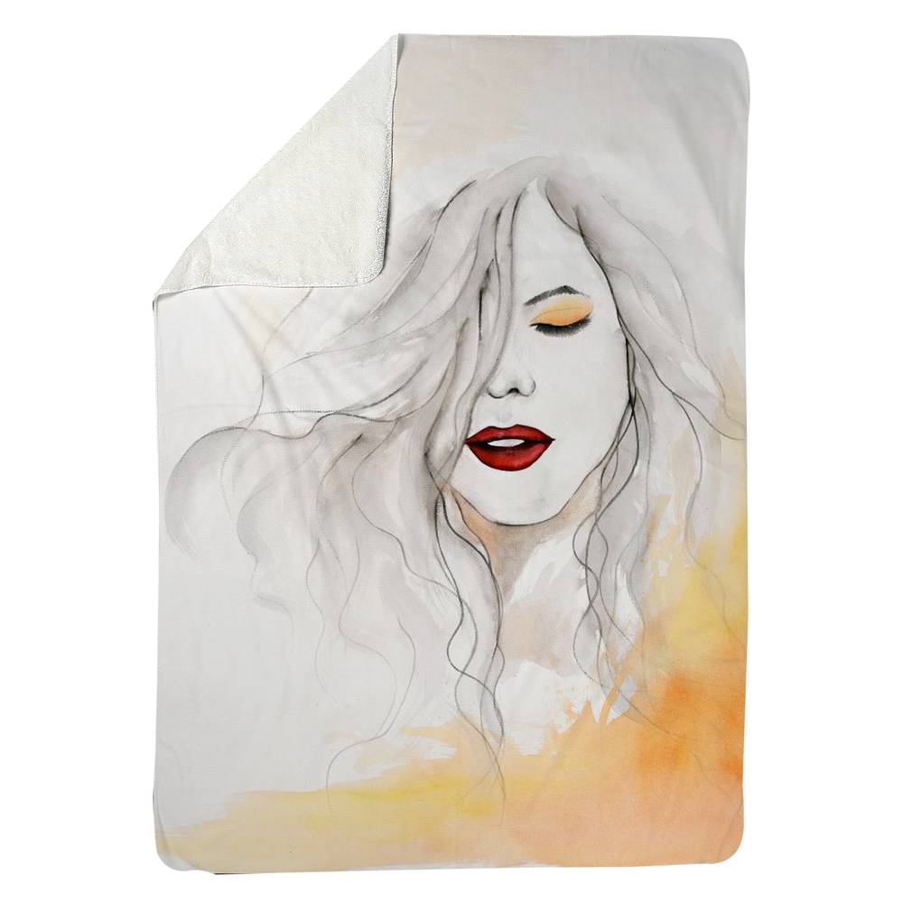 5545-8060-FI45 60 x 80 in. Woman with Red Lips Sherpa Fleece Blanket - Home Decor