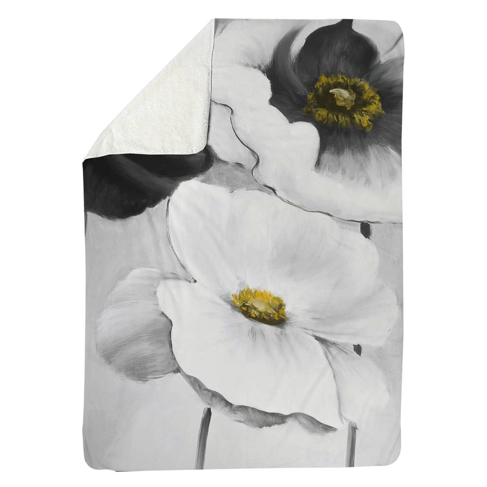 5545-8060-FL121 60 x 80 in. Assorted White Flowers Botanical Sherpa Fleece Blanket