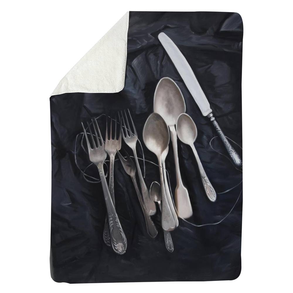 5545-8060-SL27 60 x 80 in. Vintage Cutlery Sherpa Fleece Blanket - Gray Still Life Decor