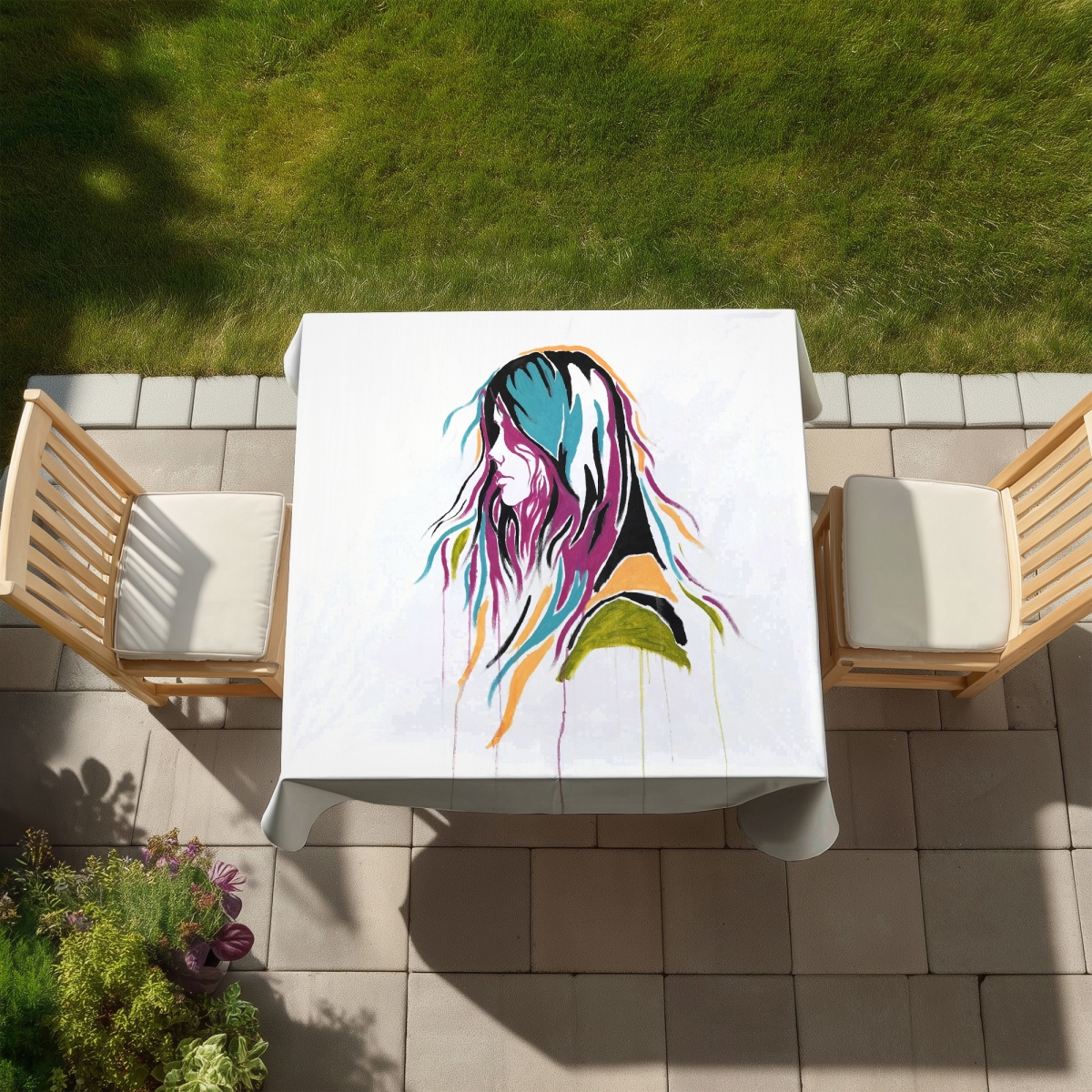 Picture of Begin Home Decor C1TC5858TGTWDT 58 x 58 in. Pink Retro Shapes Tablecloth - Graffiti Street Art Woman Decor