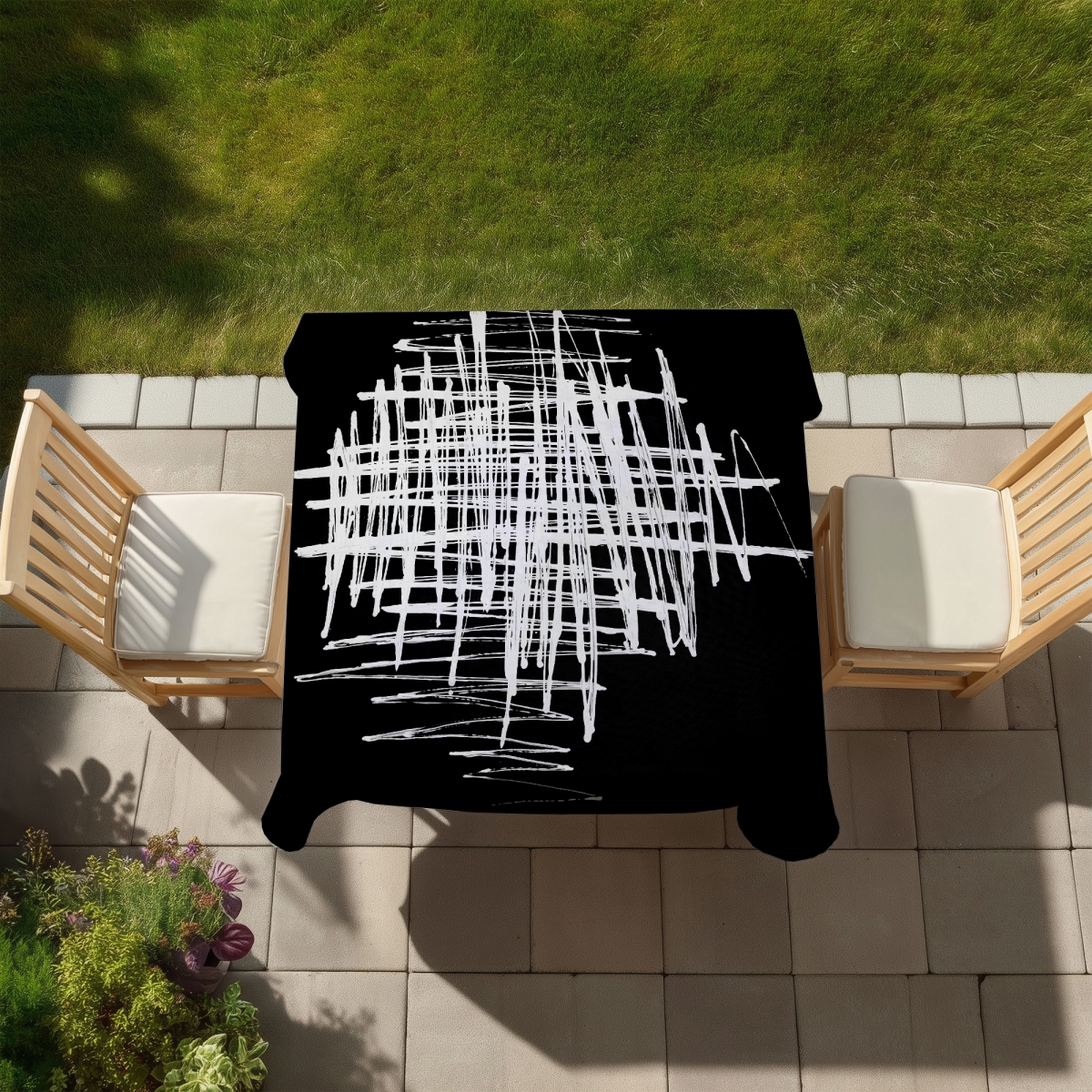 Picture of Begin Home Decor C1TC5858WG7ZET 58 x 58 in. White Shapes Minimalist Tablecloth - Contrast - Indoor & Outdoor