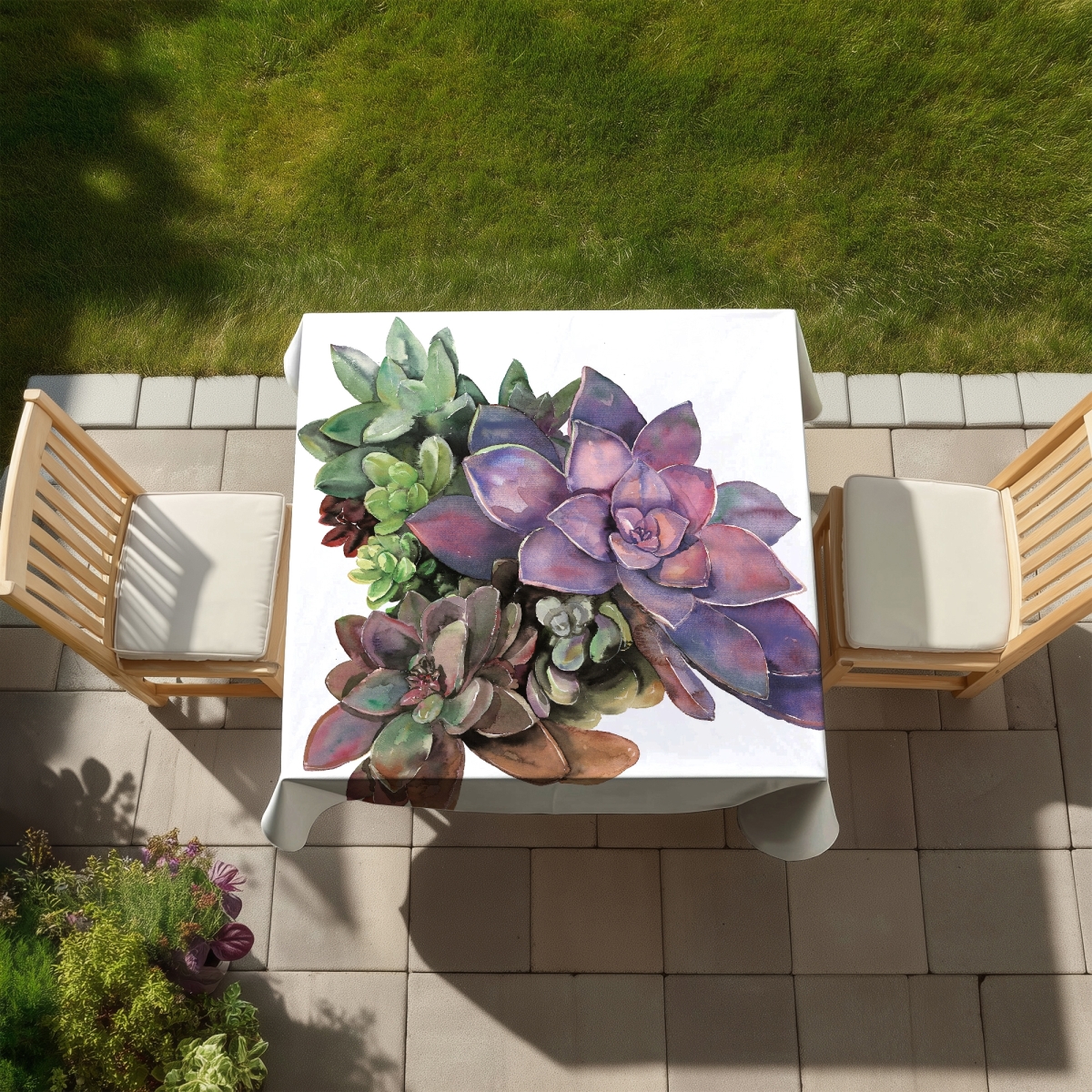 Picture of Begin Home Decor C1TC5858PRZ4NM 58 x 58 in. Modern Purple Floral Tablecloth - Succulent Plant Decor