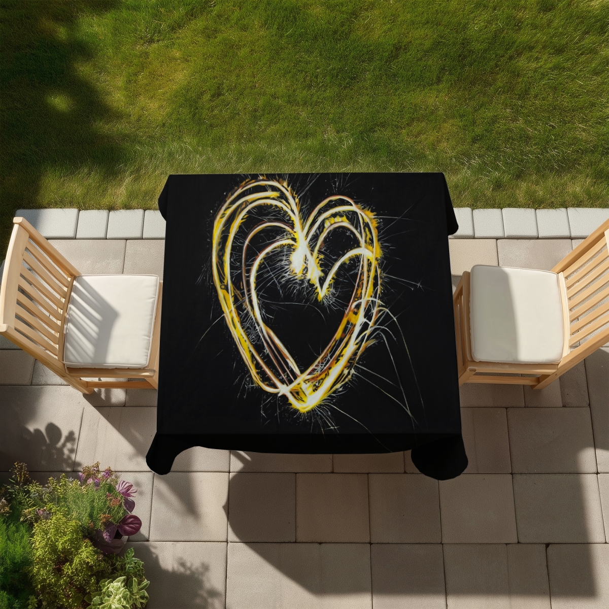 Picture of Begin Home Decor C1TC5858YVOPVG 58 x 58 in. Fireworks Heart Retro Tablecloth - Indoor & Outdoor Home Decor