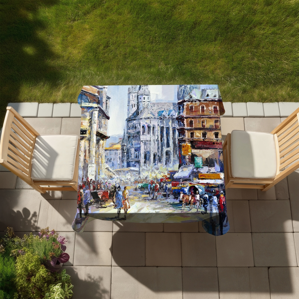 Picture of Begin Home Decor C1TC5858RWIGUG 58 x 58 in. Busy Street Sunny Day Tablecloth - Indoor Outdoor Home Decor