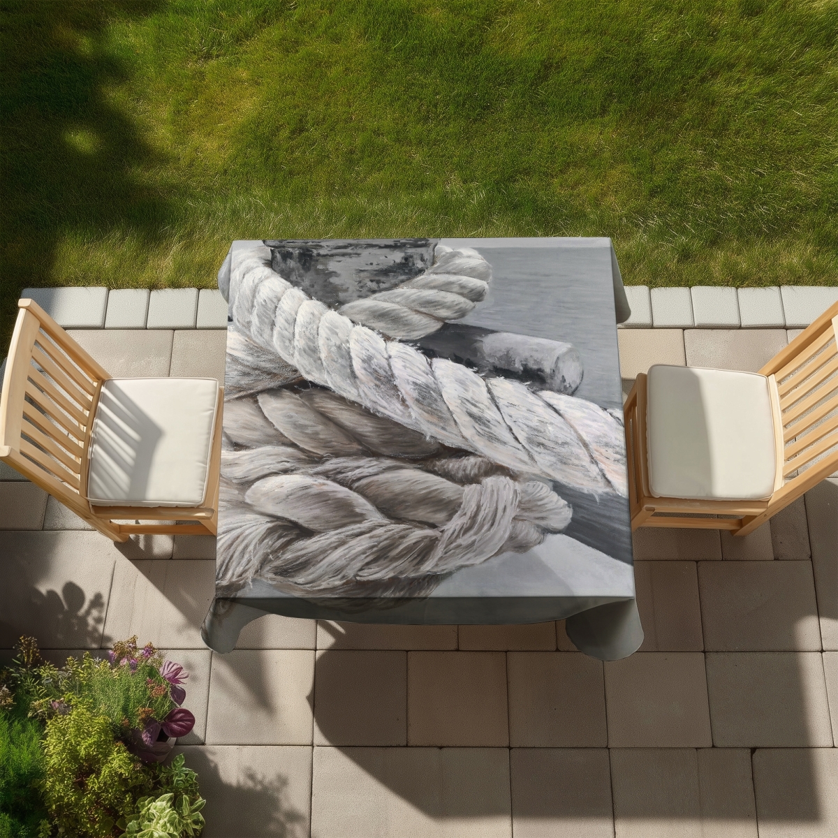Picture of Begin Home Decor C1TC5858LEULMD 58 x 58 in. Beige Coastal Boat Rope Tablecloth - Indoor & Outdoor Decor