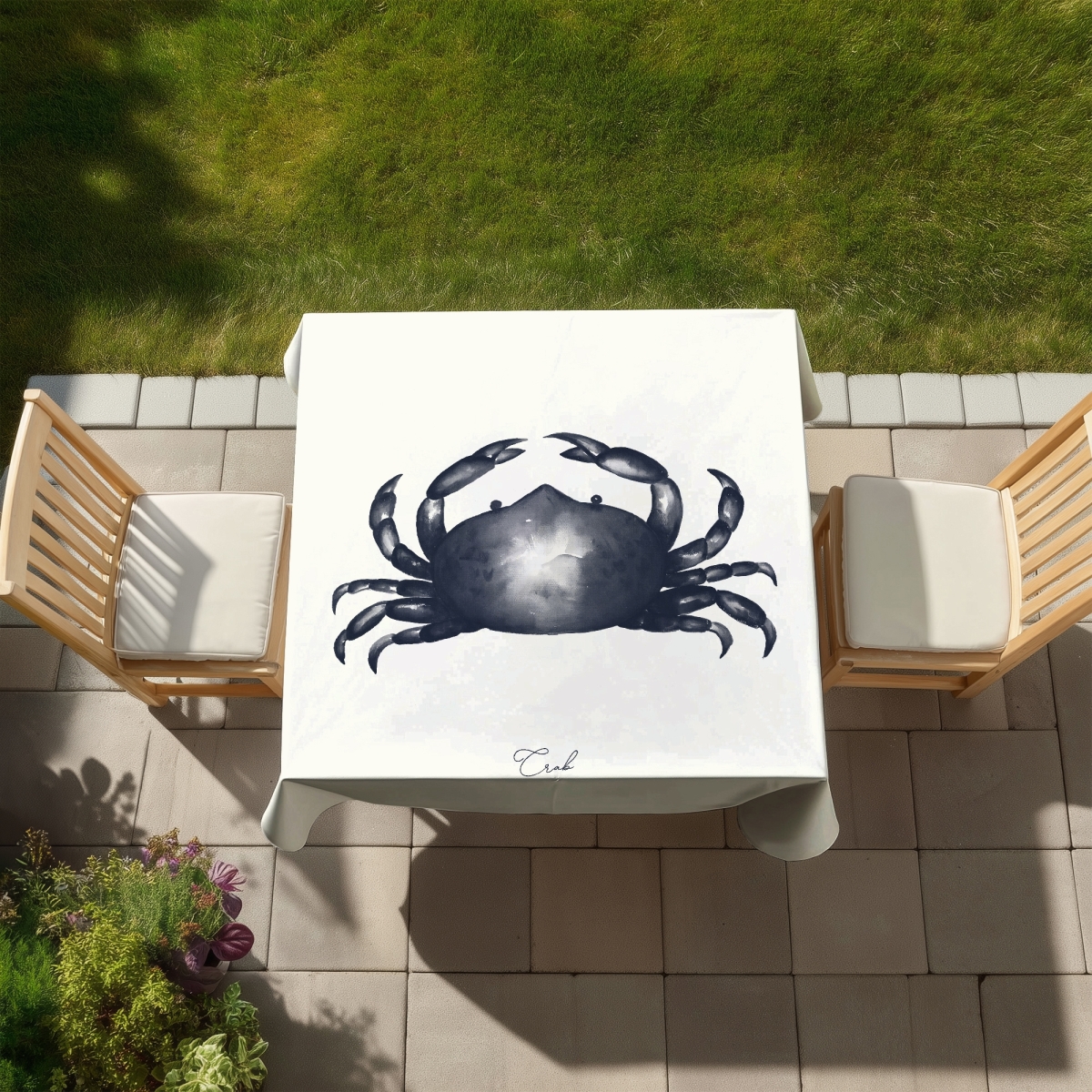 Picture of Begin Home Decor C1TC5858CONFVE 58 x 58 in. Blue Crab Tablecloth - Indoor & Outdoor Marine Home Decor