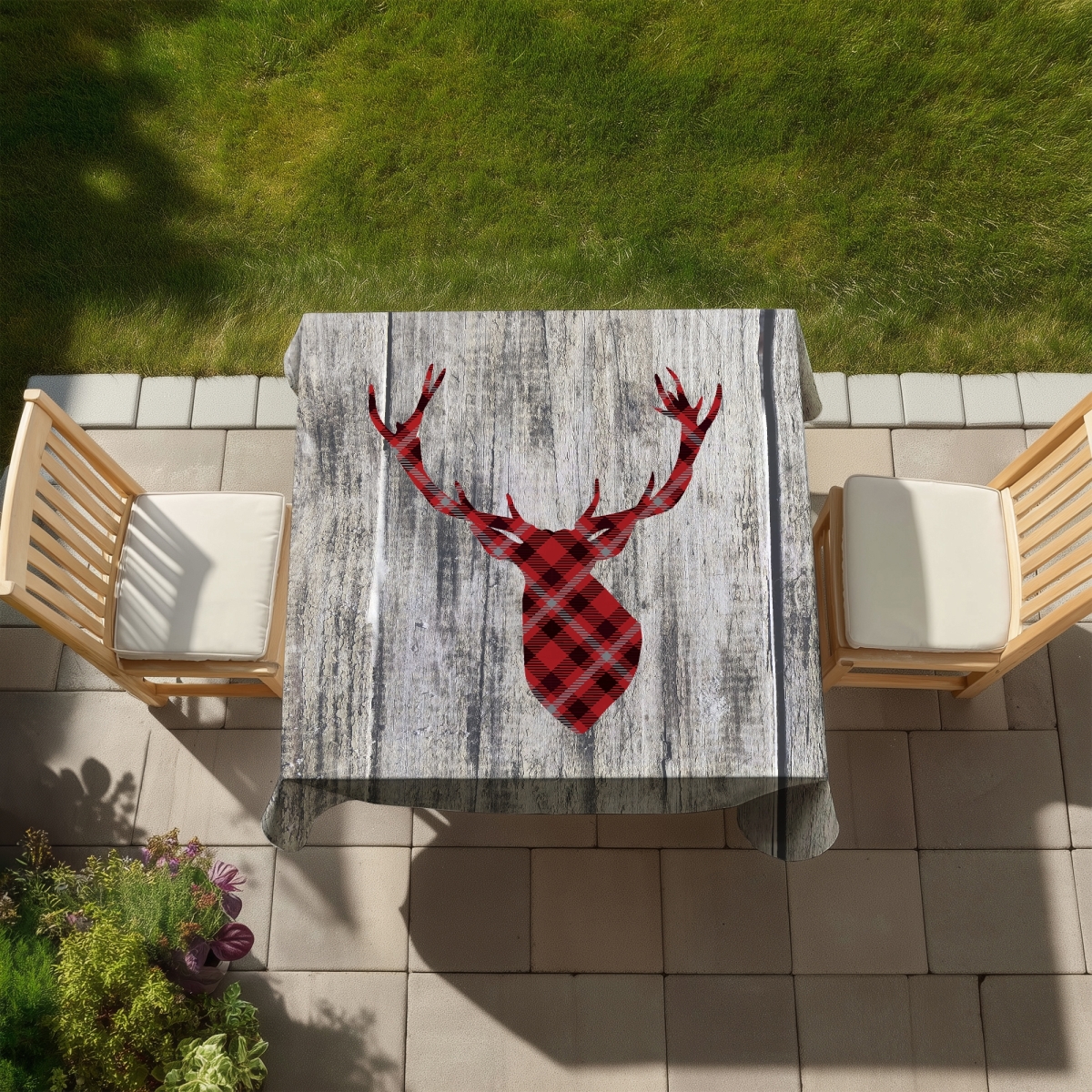 Picture of Begin Home Decor C1TC5858XL45RY 58 x 58 in. Wood & Deer Rustic Tablecloth - Indoor & Outdoor Home Decor
