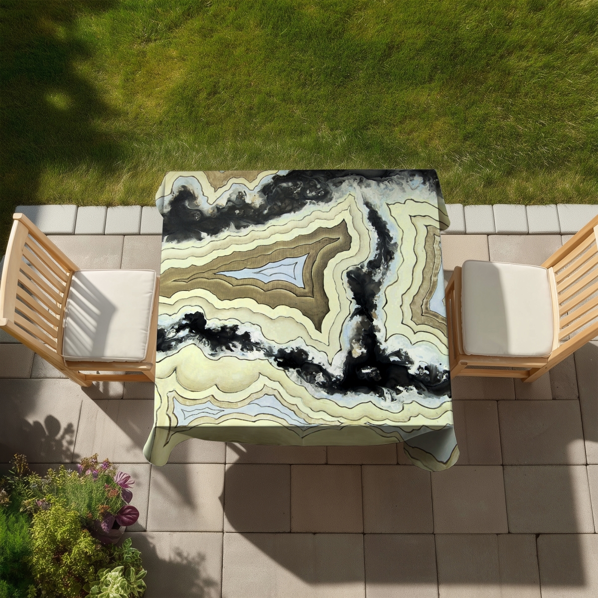 Picture of Begin Home Decor C1TC5858UPYOT9 58 x 58 in. Lace Agate Abstract Tablecloth - Indoor & Outdoor Home Decor