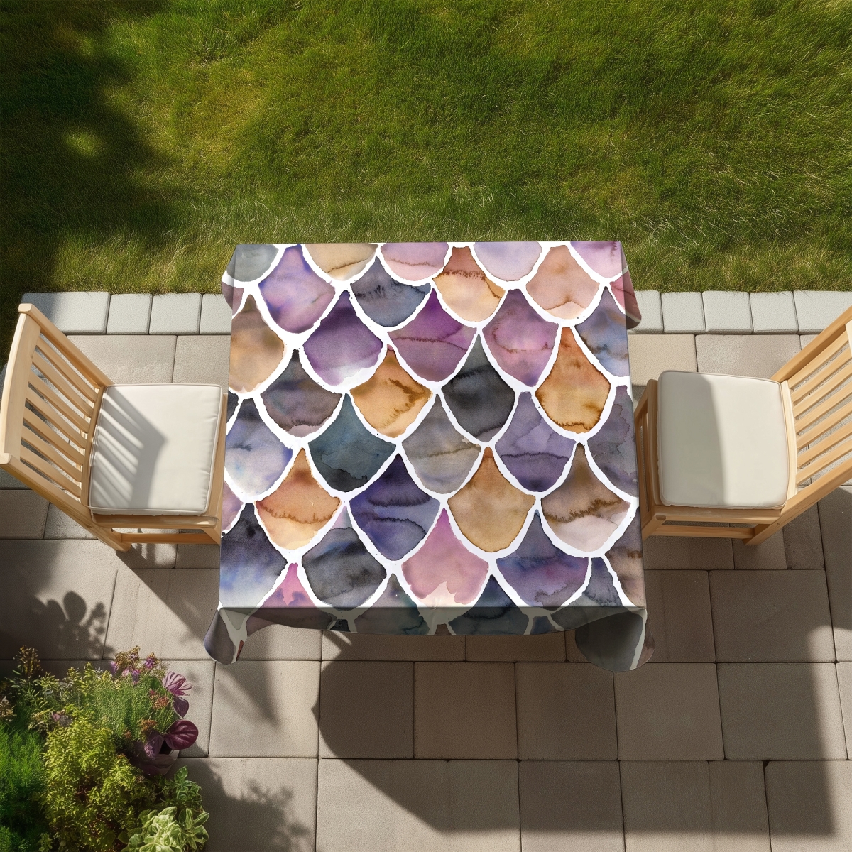 Picture of Begin Home Decor C1TC5858MC9KQF 58 x 58 in. Patterns Bedroom Exotic Tablecloth - Purple Like A Mermaid