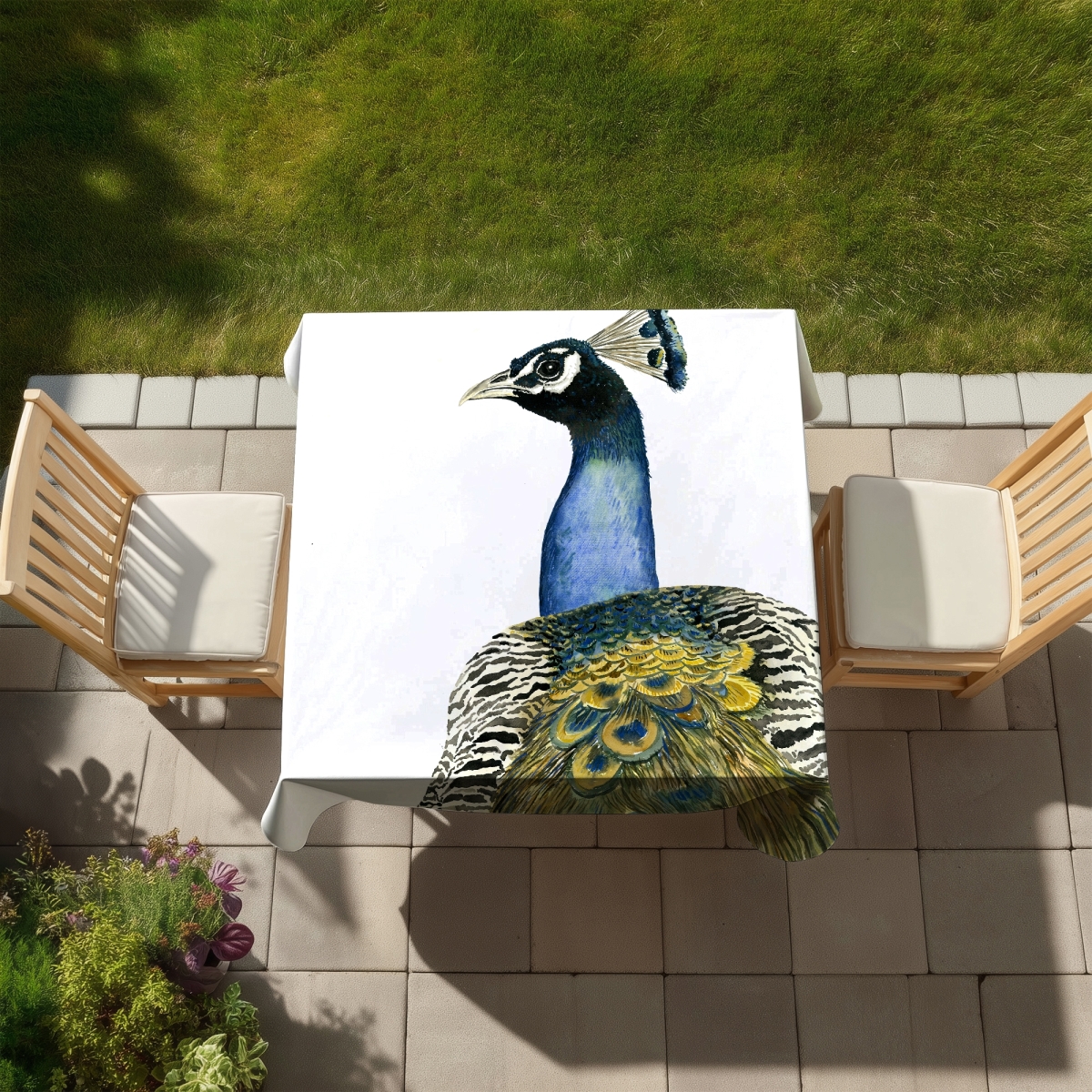 Picture of Begin Home Decor C1TC5858UNCJUJ 58 x 58 in. Watercolor Peacock Bohemian Tablecloth - Indoor & Outdoor Decor