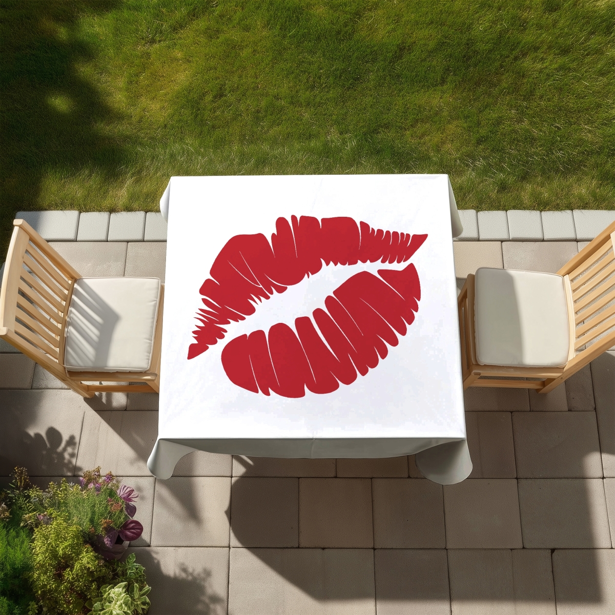 Picture of Begin Home Decor C1TC5858E58GZP 58 x 58 in. Red Lipstick Mark Tablecloth - Indoor & Outdoor Beauty Decor