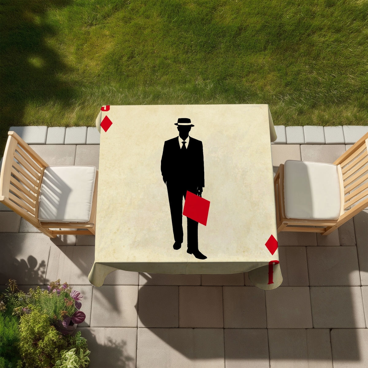 Picture of Begin Home Decor C1TC5858JQ844Q 58 x 58 in. Jack of Diamonds Retro Hobbies Tablecloth - Home Decor
