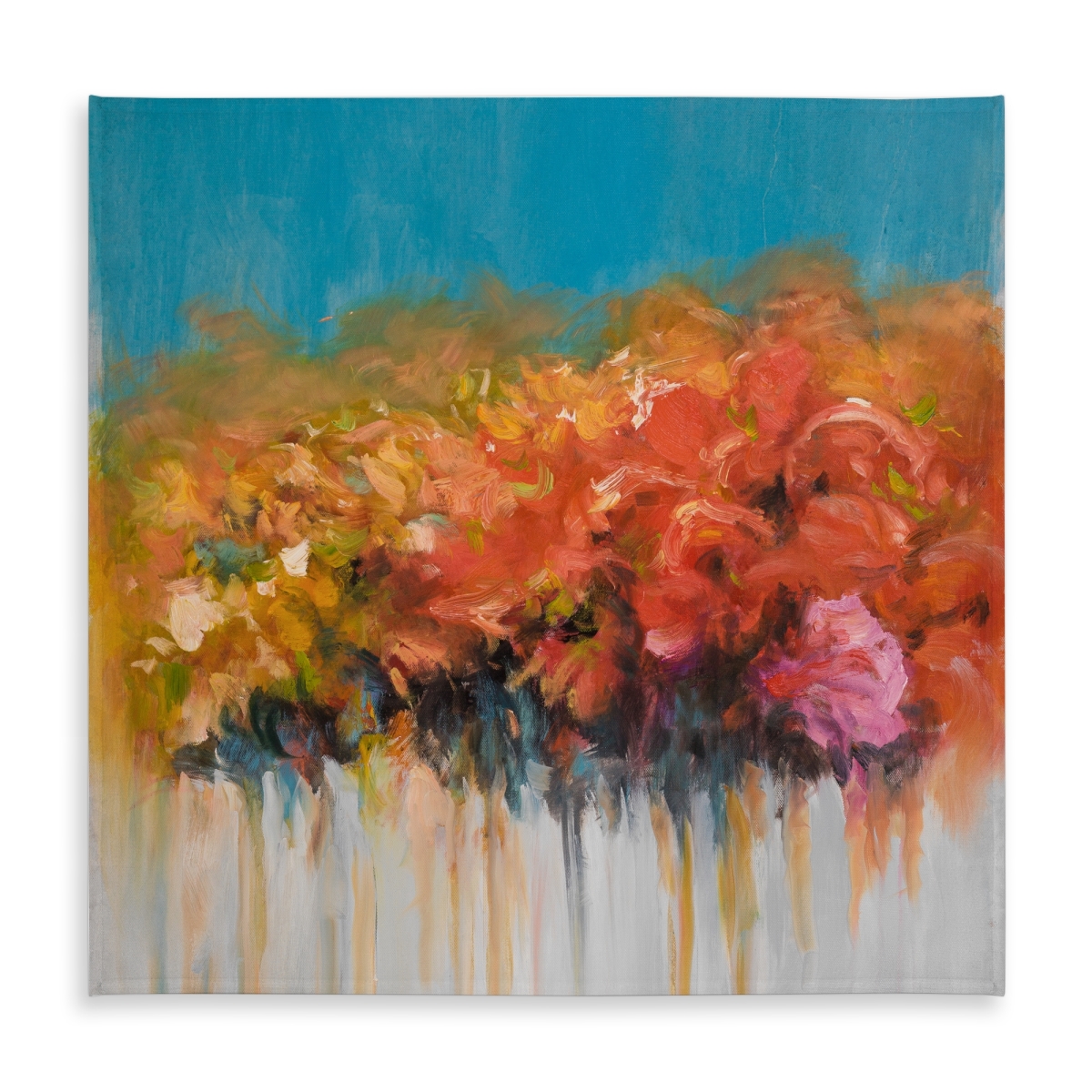 Picture of Begin Home Decor C1TC5858KVW2JZ 58 x 58 in. Contemporary Blue Tablecloth - Orange Flowers - Home Decor