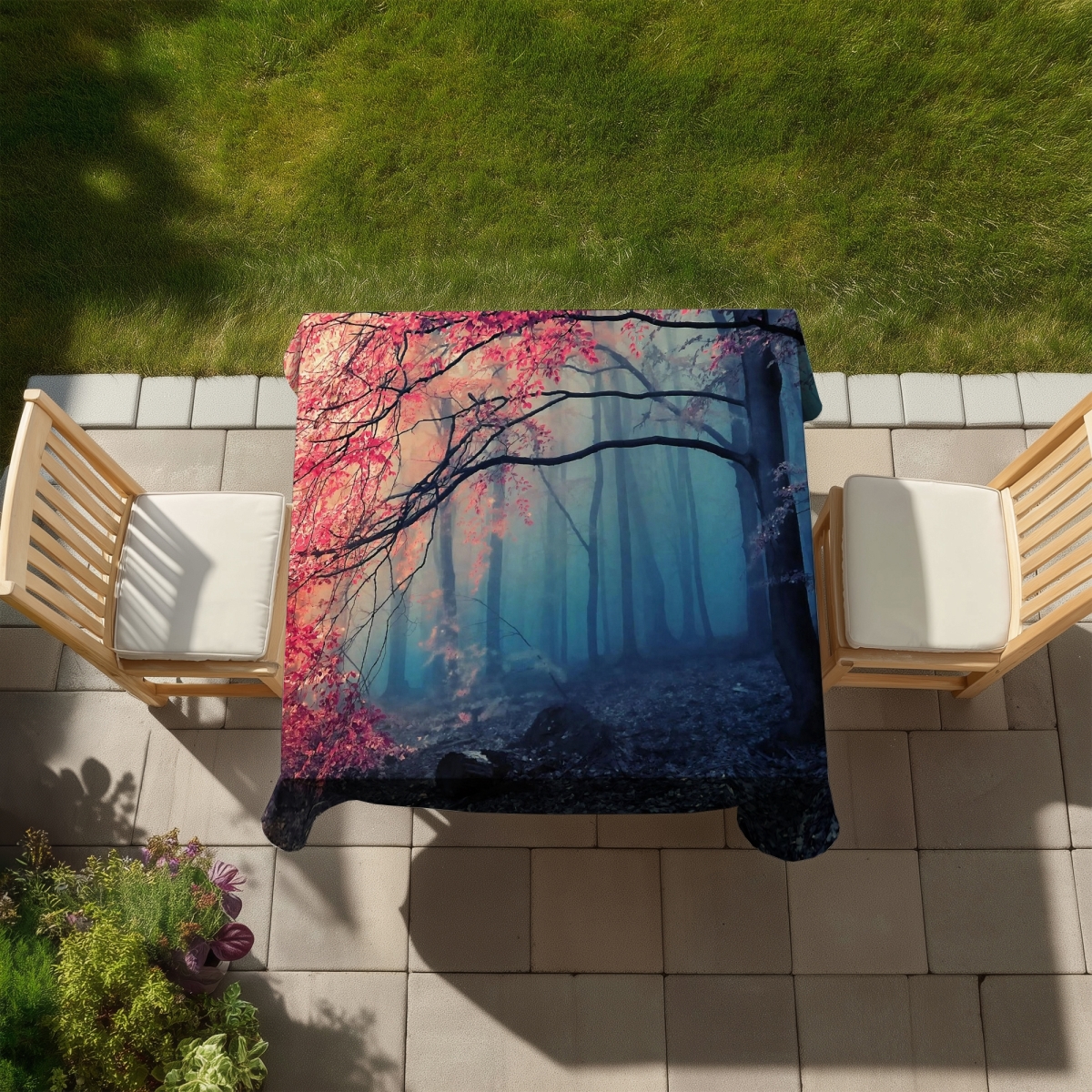 Picture of Begin Home Decor C1TC5858WH8VQX 58 x 58 in. Pink Leaves Tablecloth - Indoor & Outdoor Home Decor