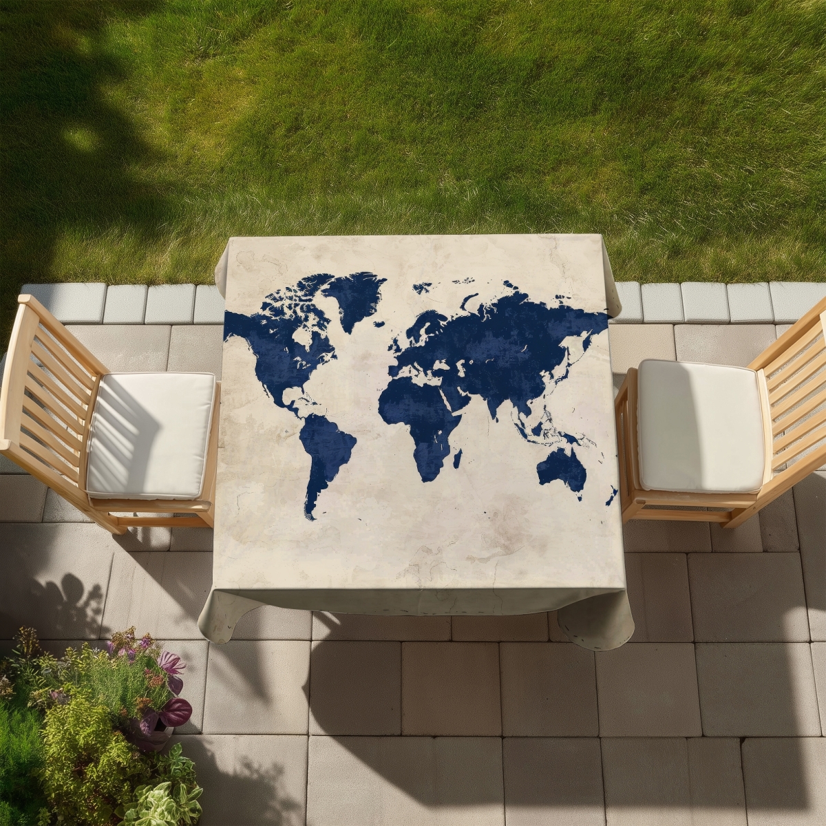 Picture of Begin Home Decor C1TC5858B8MG1E 58 x 58 in. Blue Earth Indoor & Outdoor Tablecloth - Home Decor Essential