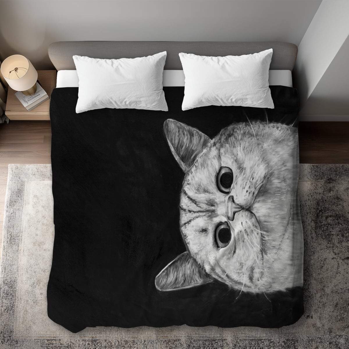 C1DCKSW0GDBMCS Watching Cat Black & White King Size Duvet Cover - Stylish Home Decor