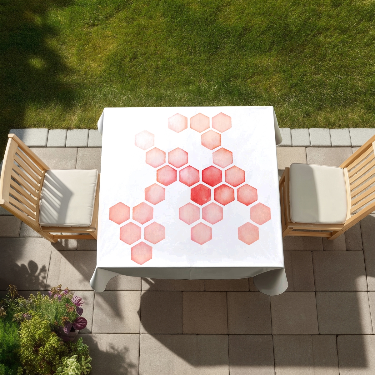 Picture of Begin Home Decor C1TC58587T8XUZ 58 x 58 in. Abstract Red Shapes Tablecloth - Indoor & Outdoor Home Decor