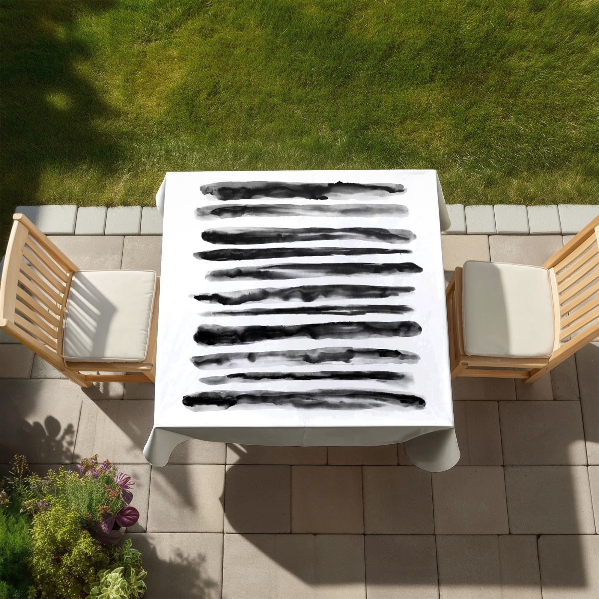Picture of Begin Home Decor C1TC5858I6ZBZD 58 x 58 in. Minimalist White Tablecloth - Hatching - Indoor & Outdoor Decor
