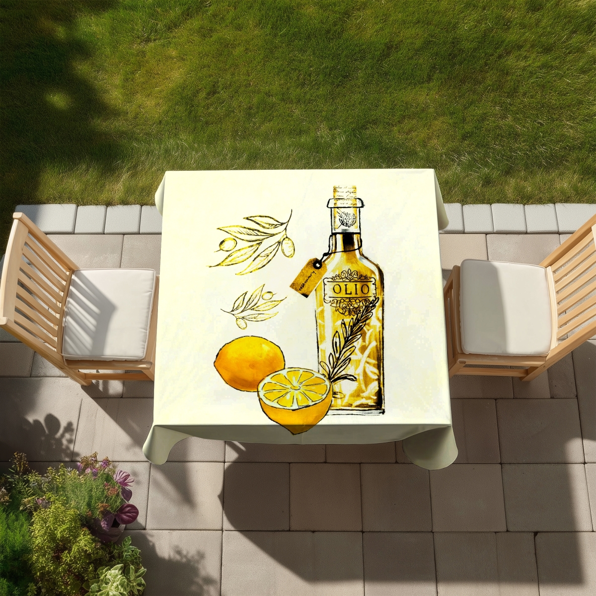 Picture of Begin Home Decor C1TC5858PRFE4M 58 x 58 in. Olive Oil & Lemons Tablecloth - Indoor & Outdoor Home Decor