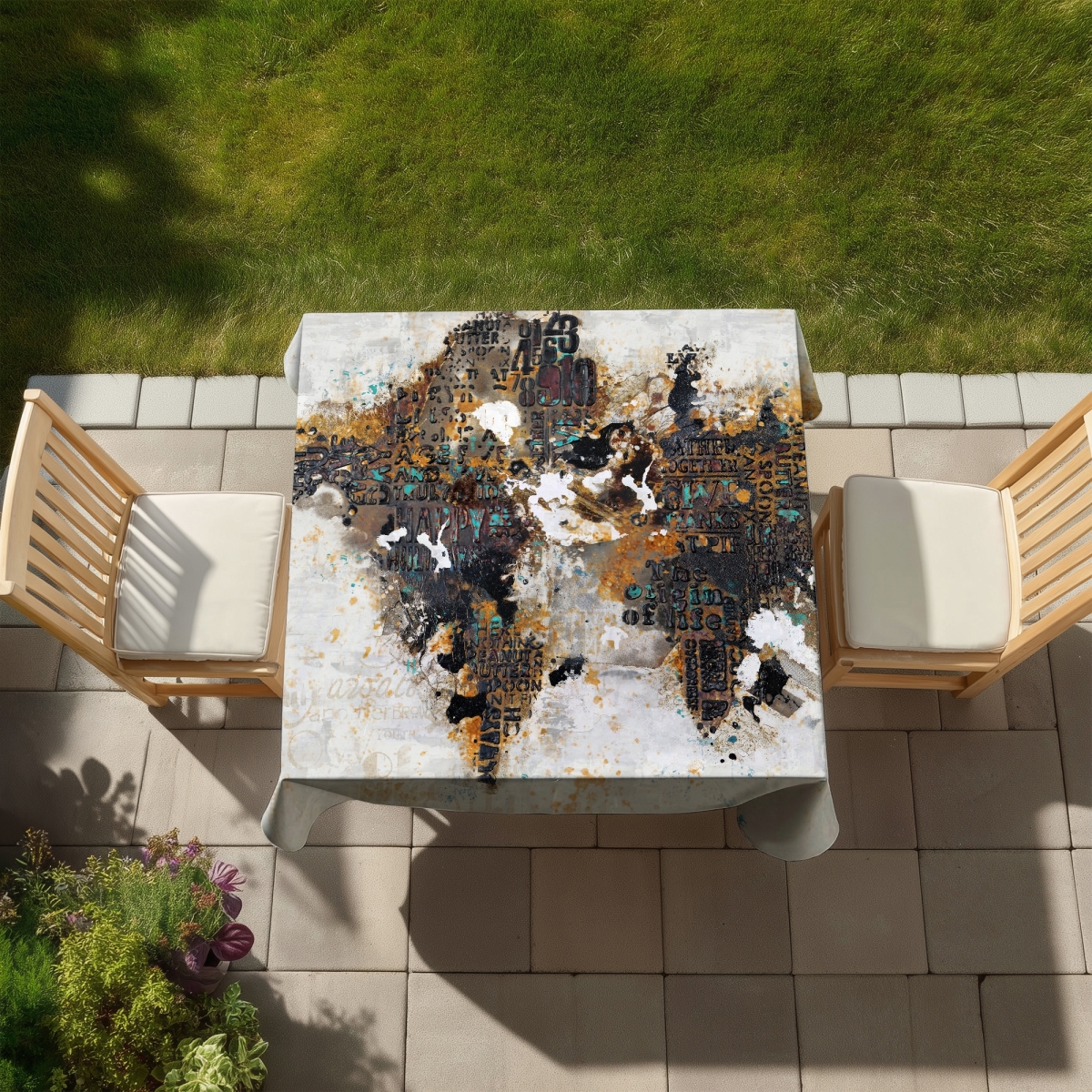 Picture of Begin Home Decor C1TC5858R1N410 58 x 58 in. Satellite View Cities Tablecloth - Abstract World Map Decor