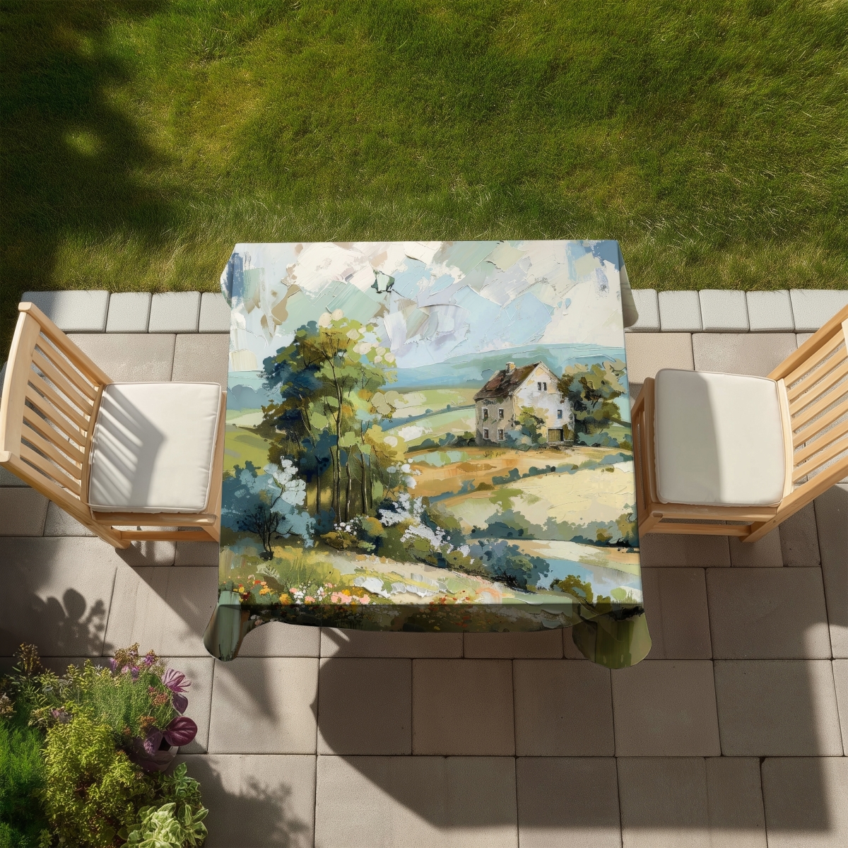 Picture of Begin Home Decor C1TC5858EQ1GCT 58 x 58 in. On the Plain Tablecloth - Indoor & Outdoor - Home Decor Essential