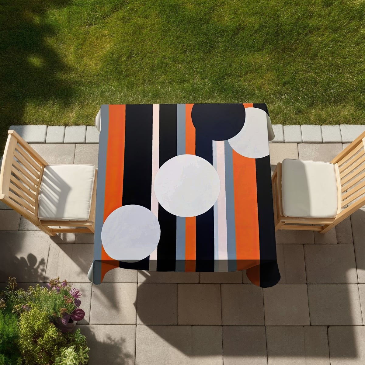 Picture of Begin Home Decor C1TC5858DSGVHZ 58 x 58 in. The Circles Tablecloth - Abstract Shapes for Indoor & Outdoor Decor