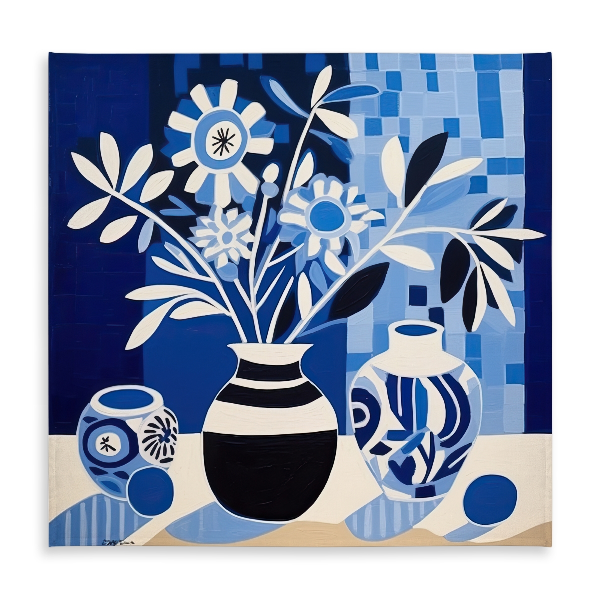 Picture of Begin Home Decor C1TC5858YQA4XT 58 x 58 in. Blue Vases Tablecloth - Minimalist Blue Indoor & Outdoor Decor