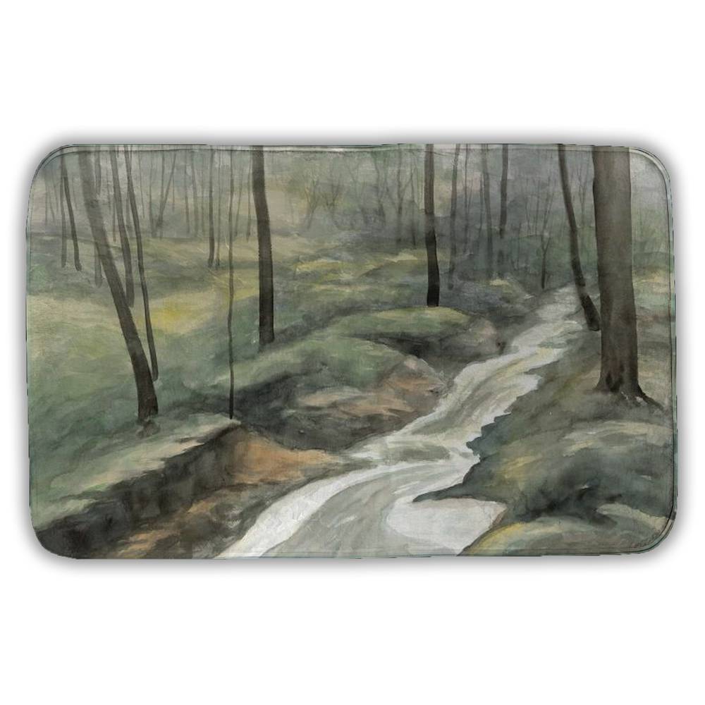 5930-2134-LA168 21 x 34 in. Waterfall Blue Trees Bath Mat - Home Decor Illustrative Style