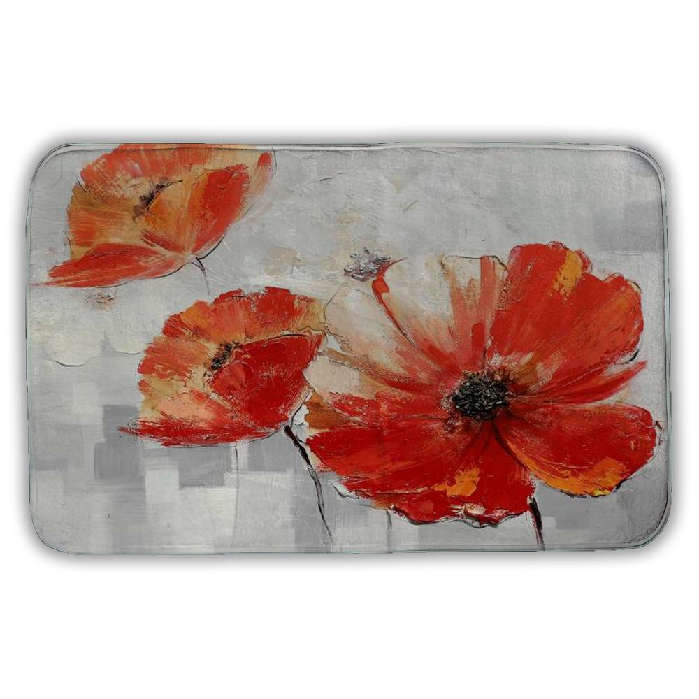 5930-2134-FL55-CR 21 x 34 in. Red Botanical Bath Mat - Abstract Wild Flowers Home Decor