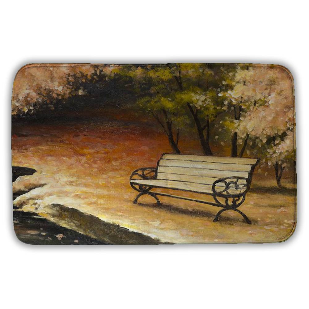 5930-2134-LA36 21 x 34 in. Contemporary Brown Trees Bath Mat - Park Bench by Fall Decor