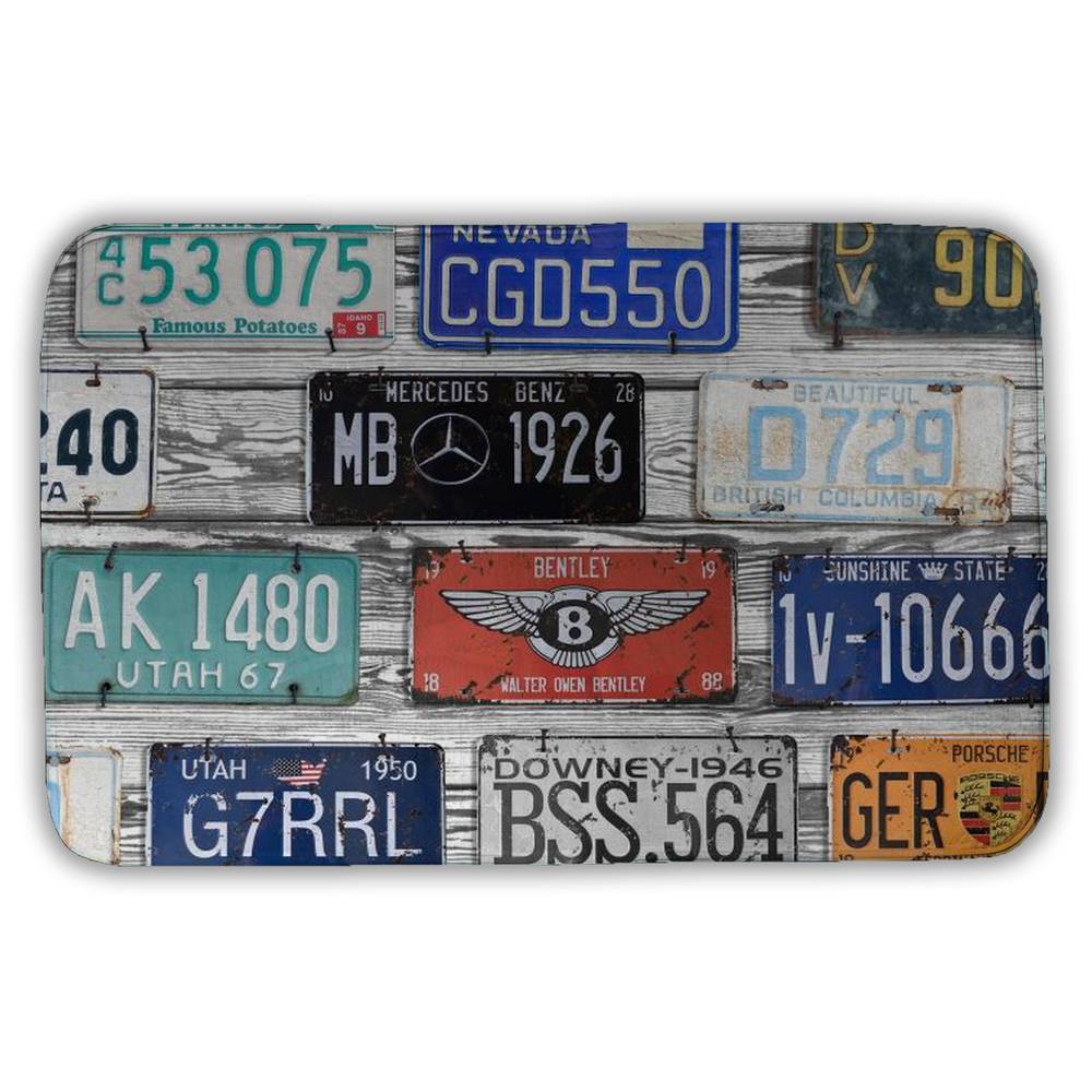 5930-2134-TY9 21 x 34 in. Vintage Plates Registration Bath Mat - Home Decor Accessory